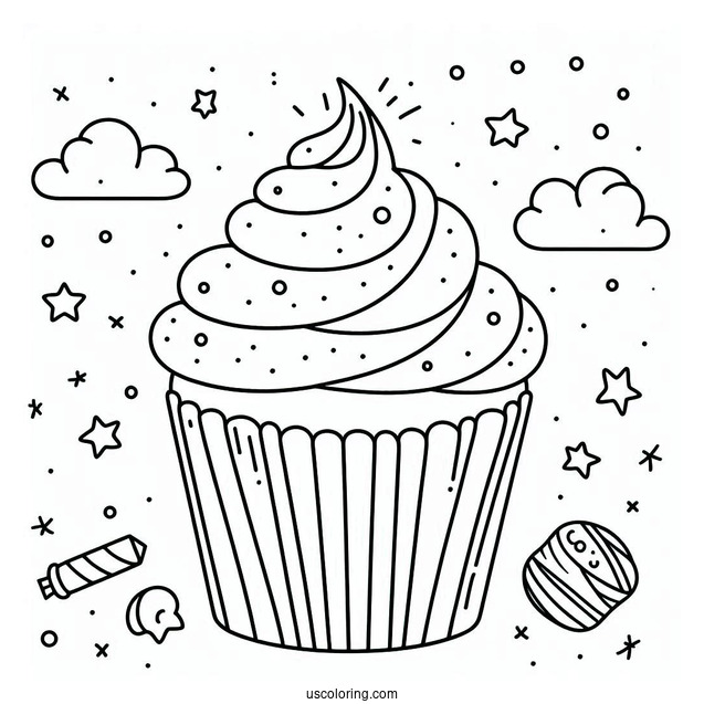 Easy Outline Of a Cupcake To Color
