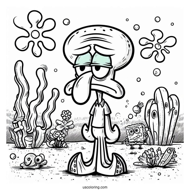 Unhappy Squidward Coloring Page