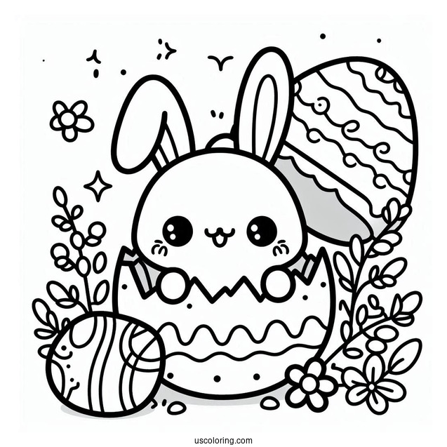 Kawaii Easter Bunny Coloring Page Hatching From Easter Egg