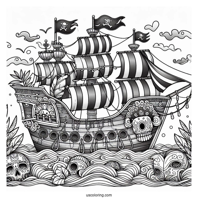 Pirate Ship With Multiple Masks To Color