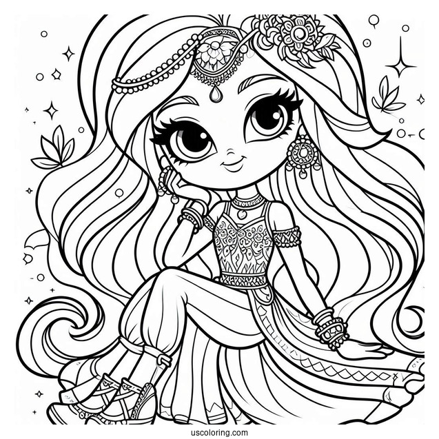 Shimmer And Shine Coloring Page Of Pretty Nahal Sitting