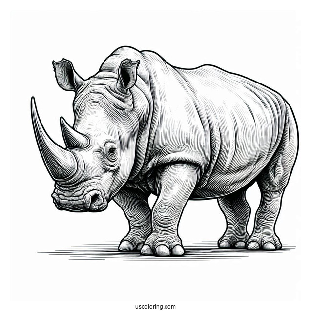 Coloring Page Of a Realistic Looking Rhino