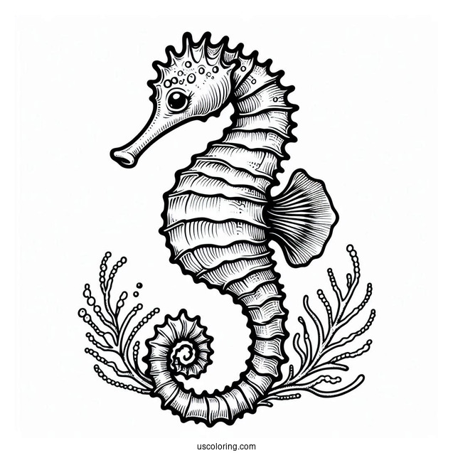 Coloring Page Of a Realistic Looking Seahorse