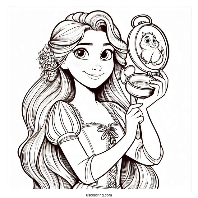 Rapunzel Holding Pan With Pascal To Color