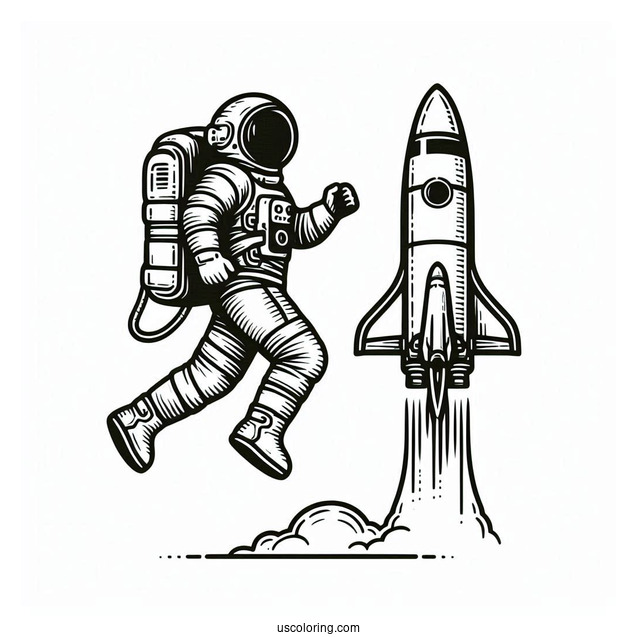 Astronaut Doing Space Walk With Rocket To Color
