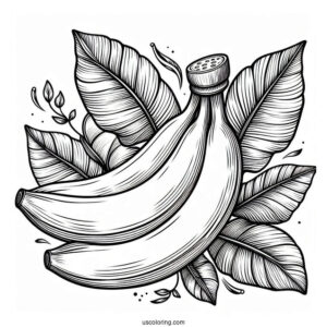 Banana With Leaves Coloring Sheet