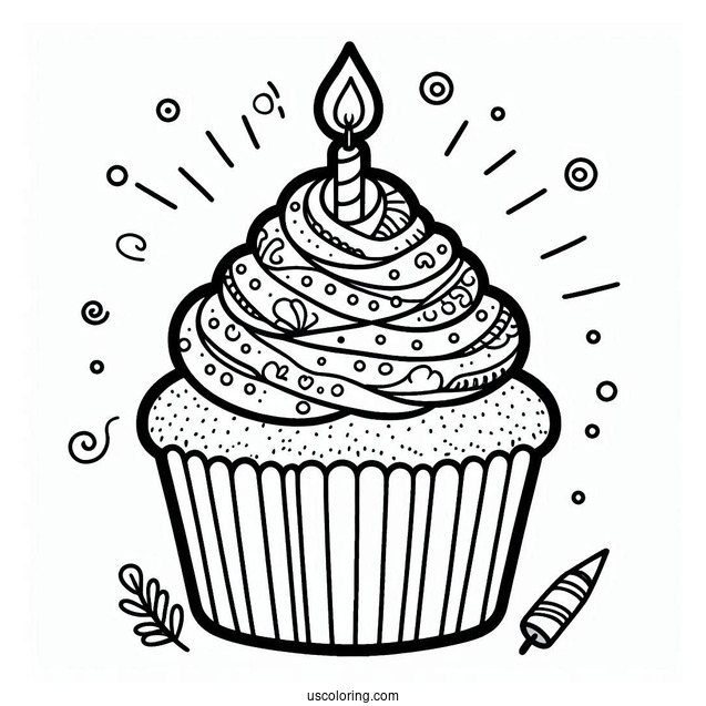 Happy Birthday Cupcake Coloring Sheet