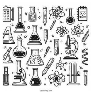 Science Coloring Page Of Laboratory Tools And Symbols