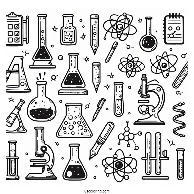 Science Coloring Page Of Laboratory Tools And Symbols
