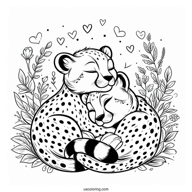 Two Cheetahs Coloring Page Cuddling