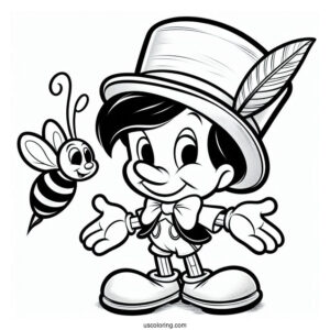 Pinocchio Coloring Page Of Jiminy Cricket Wearing Top Hat For Preschoolers
