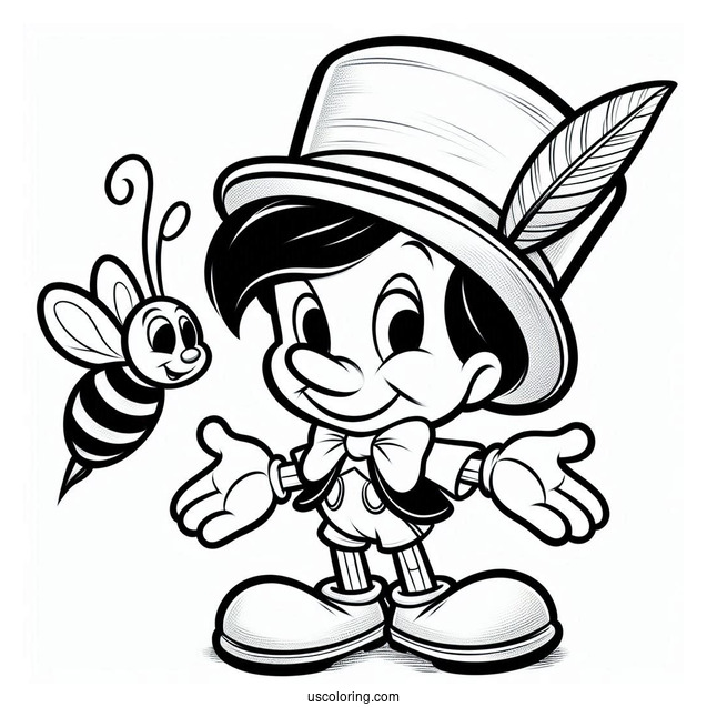 Pinocchio Coloring Page Of Jiminy Cricket Wearing Top Hat For Preschoolers