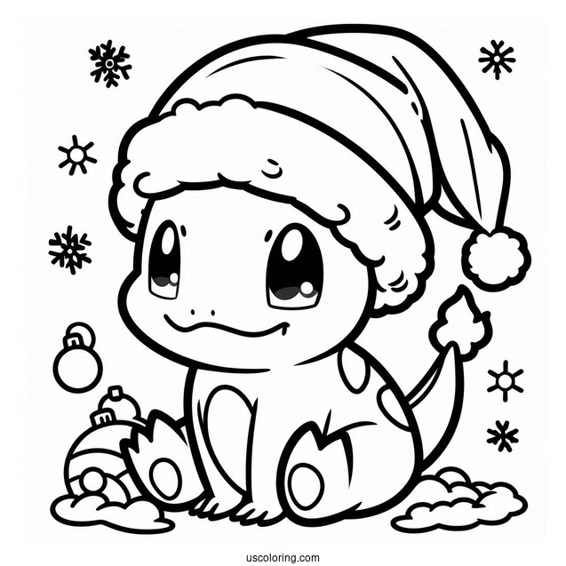Pokemon Christmas Coloring Page Cute Charmander In Santa Hat For Preschoolers
