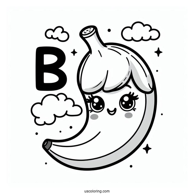 Cartoon B Is For Banana Coloring Page For Kids