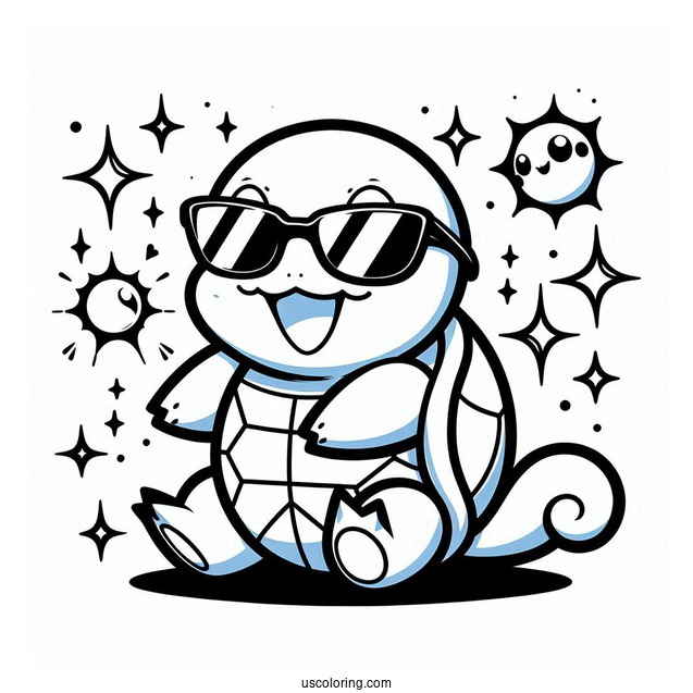 Squirtle Coloring Page With Pikachu Wearing Sunglasses