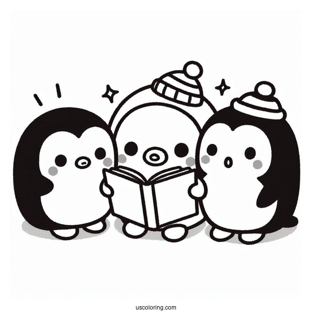 Sumikko Gurashi Coloring Page Of Tonkatsu, Penguin, Niko, And Polari Reading With Minnikos