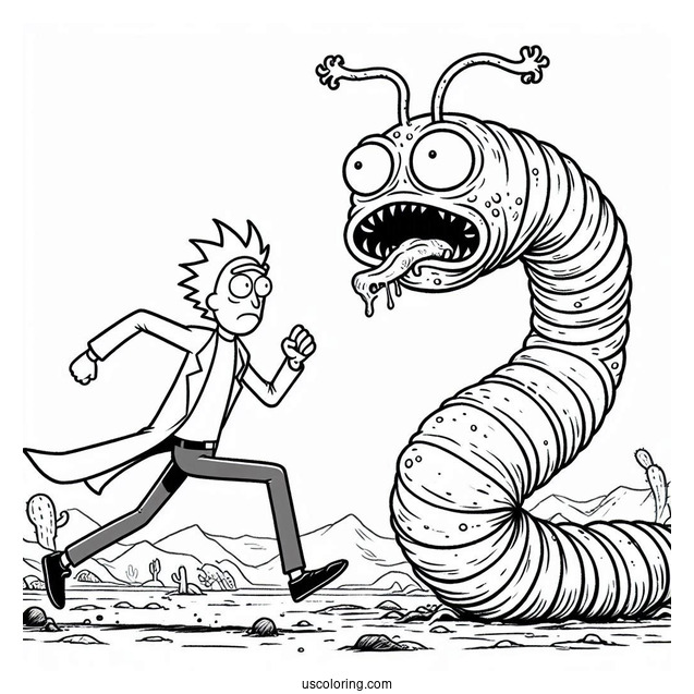 Rick And Morty Running From Alien Worm