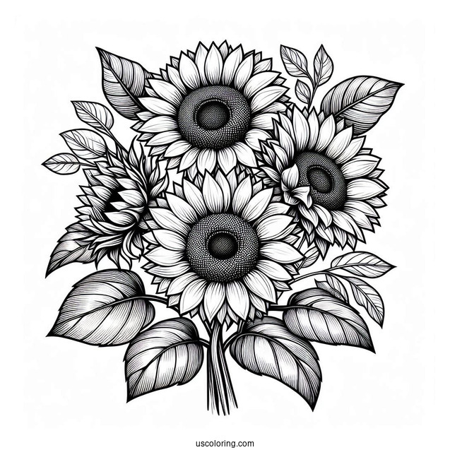Bunch Of Detailed Sunflowers For Coloring