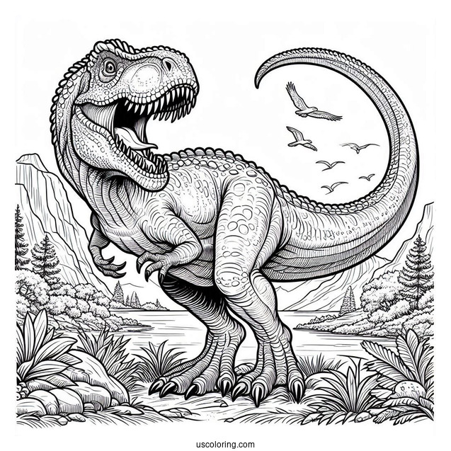 Dinosaur Coloring Page Of Detailed Roaring Tarbosaurus