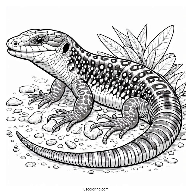 Lizard Coloring Page of Scaly Blue Tongued Skink On Ground