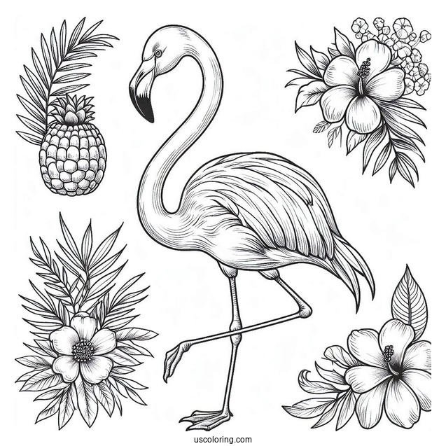 Tropical And Summer Themed Flamingos To Color