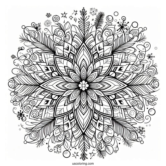 Flower Christmas Mandala Coloring Page