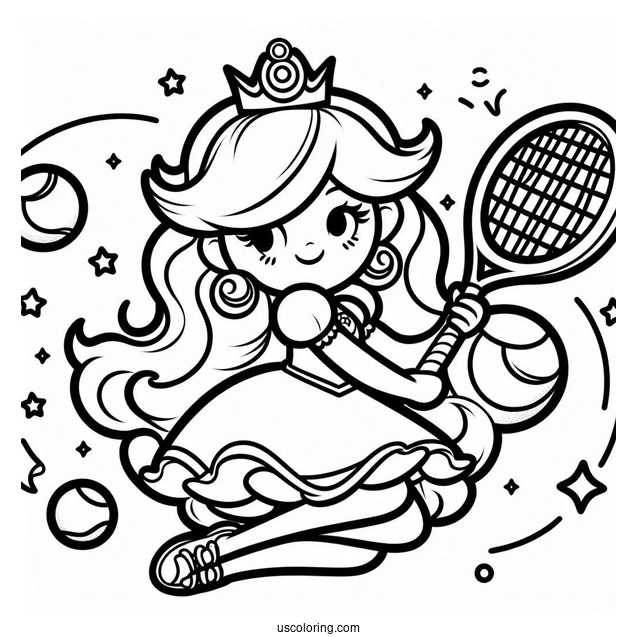 Rosalina Coloring Page With Tennis Racquet And Tennis Ball