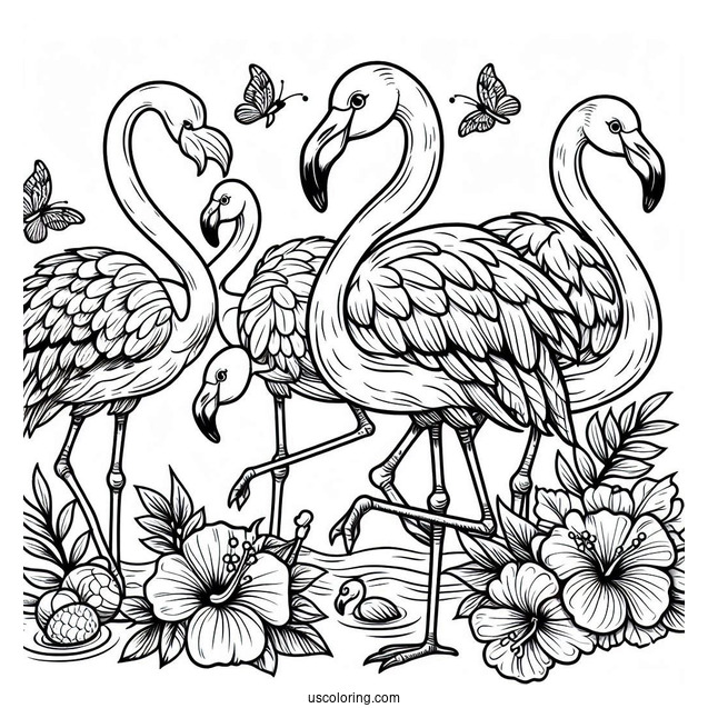 Tropical And Summer Themed Flamingos To Color