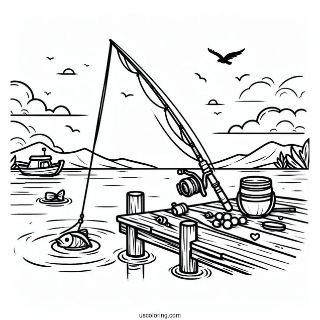 Fishing Coloring Page Of Gone Fishing With Rod And Bobber