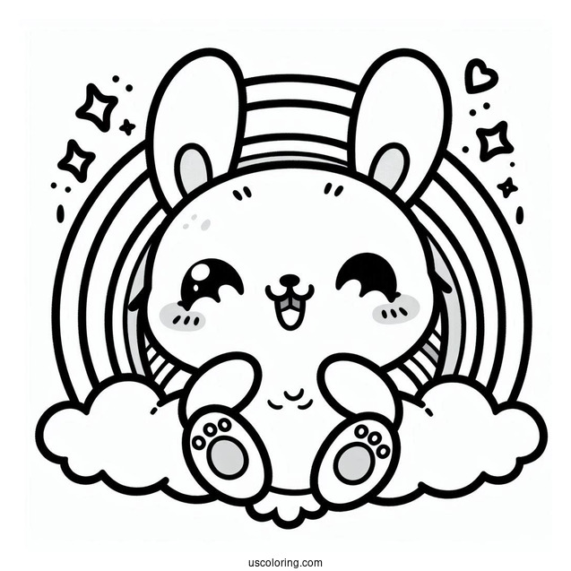 Super Cute Baby Rabbit With Big Teeth And Rainbow