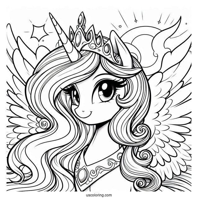 Princess Celestia Coloring Page Close Up With Detailed Main