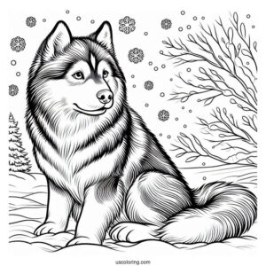 Husky In The Snow Coloring In