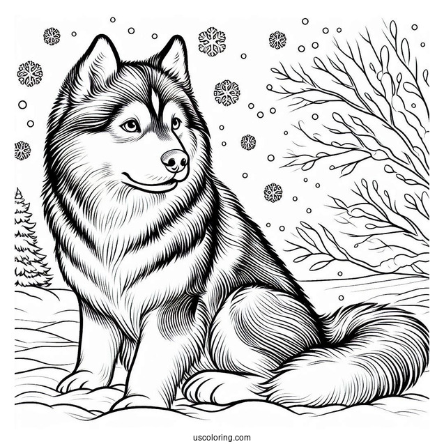 Husky In The Snow Coloring In
