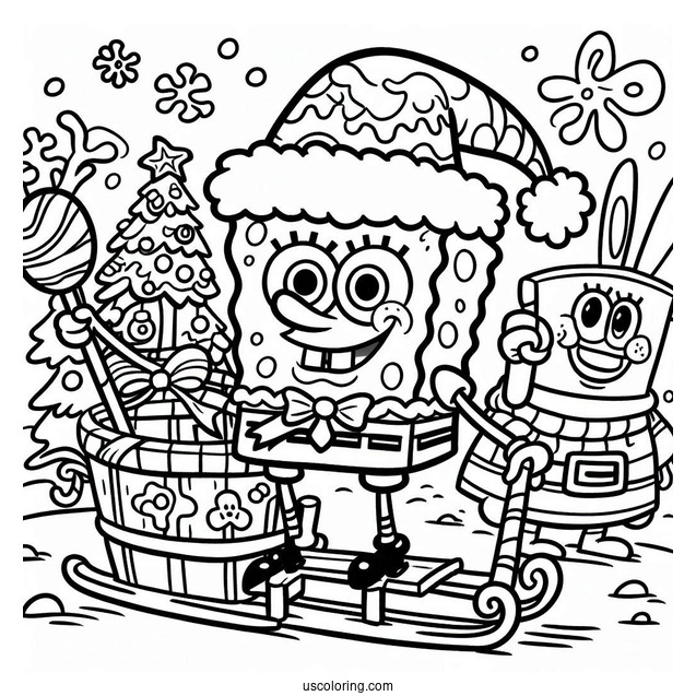 Christmas Themed SpongeBob Coloring Page