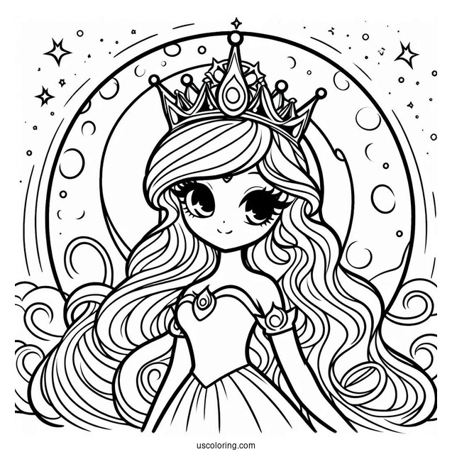Pretty Princess Luna Coloring Page With Crown And Stars Behind Her