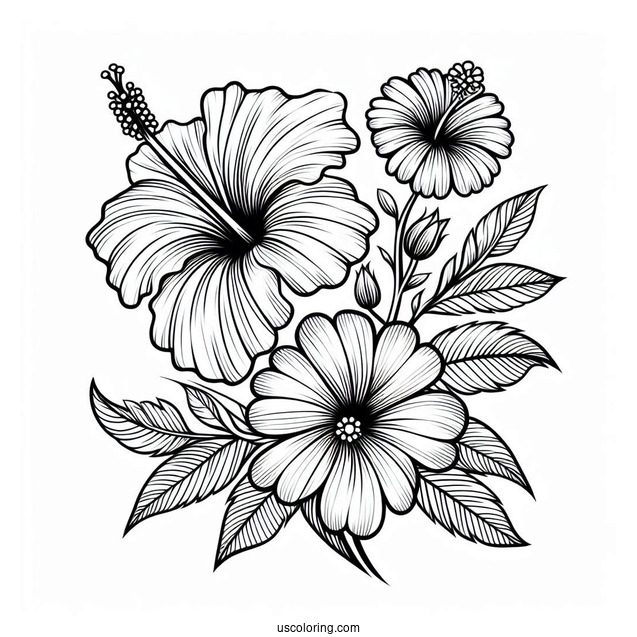 Flower Coloring Pages Of Hibiscus, Daisy, And Dahlias