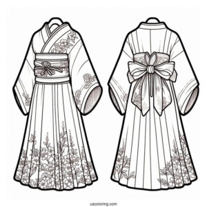 Detailed Kimono Dress Coloring Page
