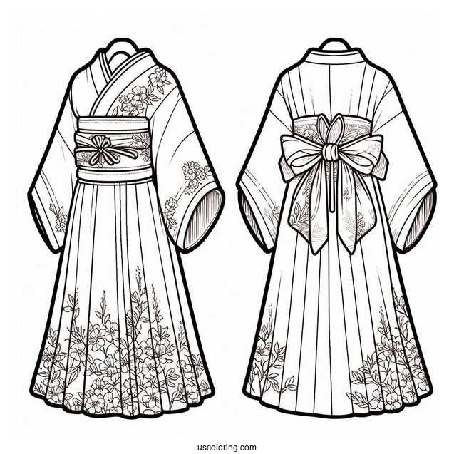 Detailed Kimono Dress Coloring Page