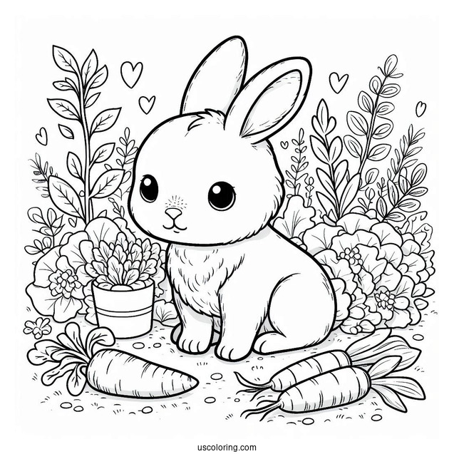 Rabbit In Veggie Patch To Color
