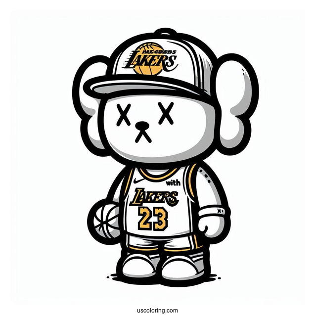 KAWS Coloring Page Companion In Lakers Jersey For Kids
