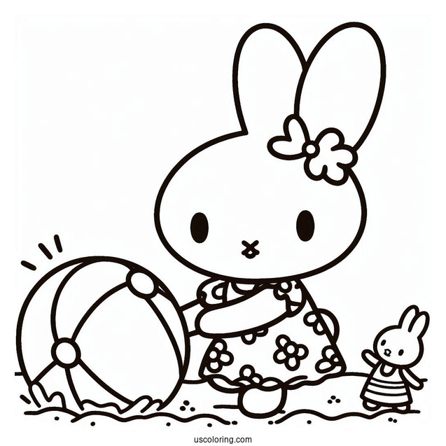 Melanie And Miffy Coloring Page Playing Beach Ball For Kids