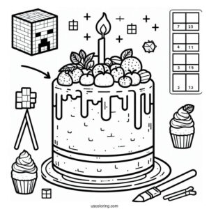 Easy Minecraft Cake Coloring Sheet