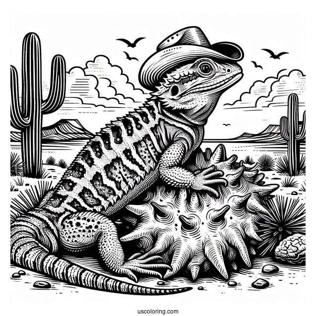 Texas horned lizard Coloring Page In Desert
