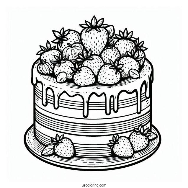 Naked Cake With Strawberry Toppers Coloring Sheet
