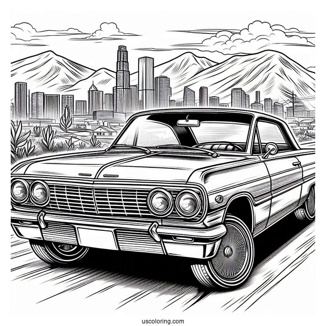 1964 Chevrolet Impala Lowrider Coloring Page In The City