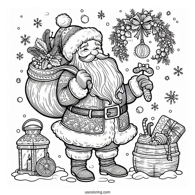Coloring Page Of An Old Fashioned Santa