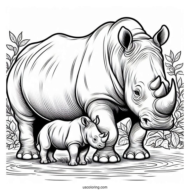 Mother And Baby Rhino Coloring Picture
