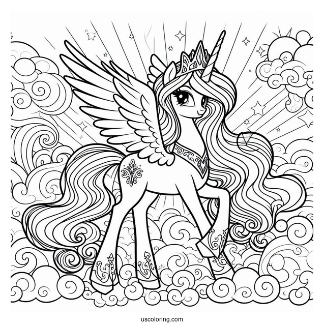 Pretty Princess Celestia Coloring Page Walking In The Clouds For Kids