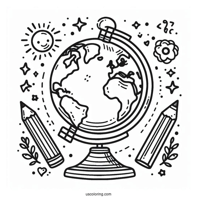 Easy Globe On A Dowel Coloring Page