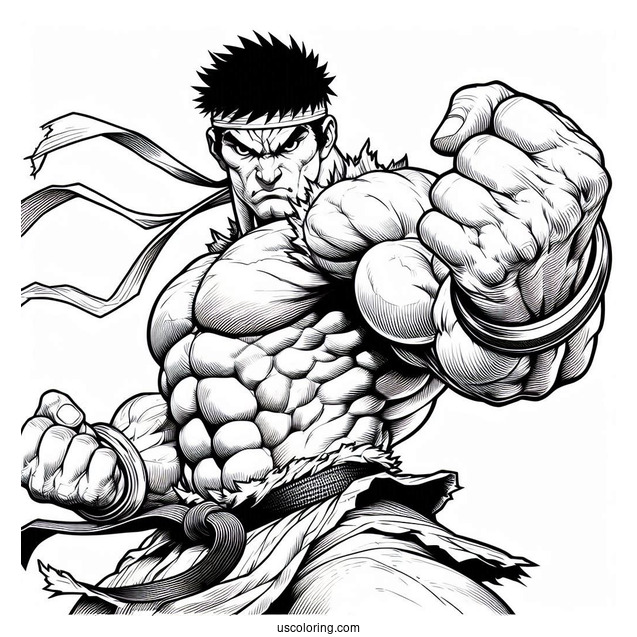 Street Fighter Coloring Page Of Powerful Ryu In Battle
